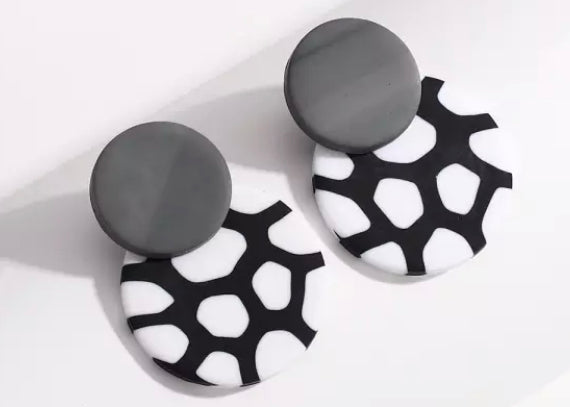 Polymer Clay Mosaic Print Statement Stud Earrings