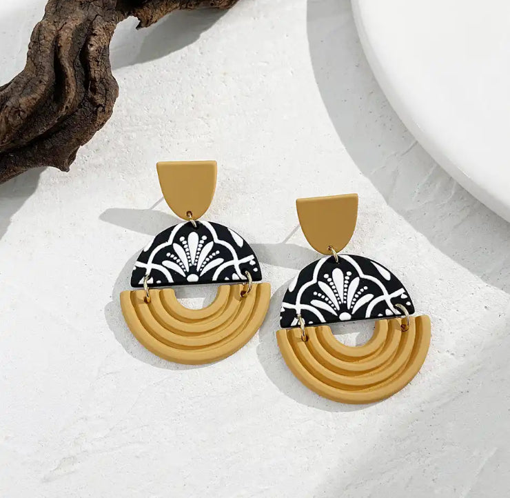 Egyptian Queen - Two Tone Handmade Lightweight Clay Statement Earrings