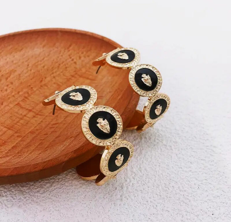 Black and Gold Arabian Hoop Statement Earrings