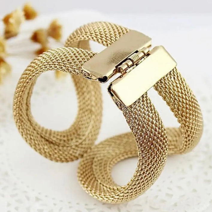 Queen B - Mesh Gold Adjustable Statement Cuff Bracelet