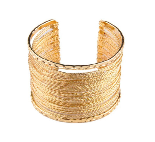 Hollywood - Textured Gold Layered Adjustable Statement Cuff Bracelet