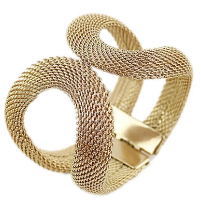 Queen B - Mesh Gold Adjustable Statement Cuff Bracelet