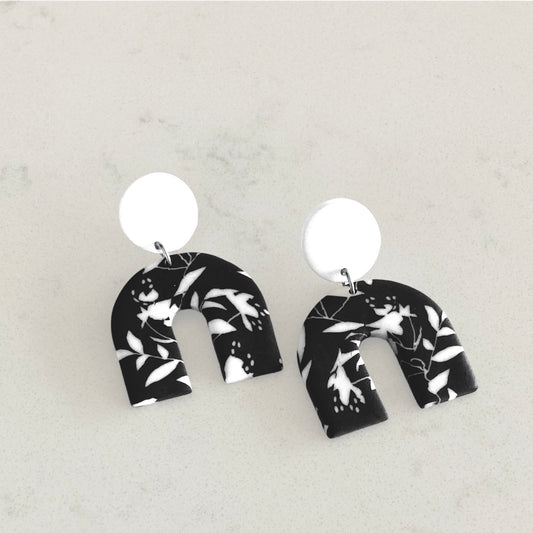 Black and White Printed Clay Statement Dangle Earrings