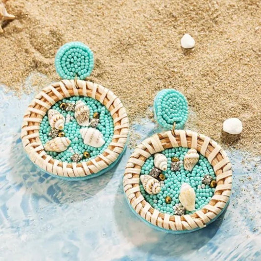 Island Paradise - handmade, beaded, lightweight statement earrings with beach shells.