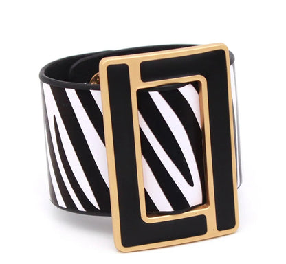 Black, White & Gold Buckle Cuff Bracelet