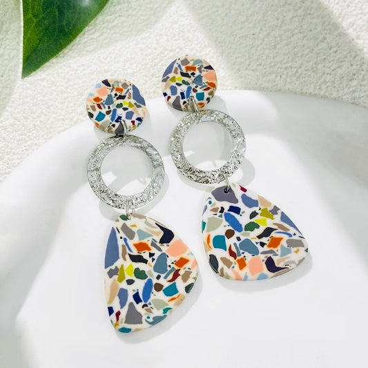 Mosaic Day - Acrylic Clay, Multi Colour Statement Earrings