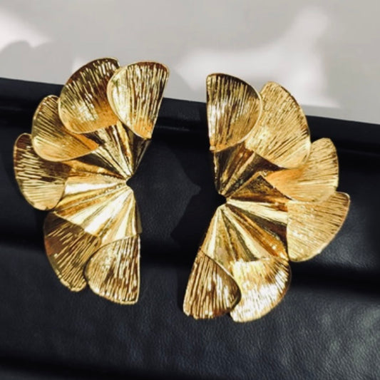 3D Petals - Textured Gold Statement Earrings