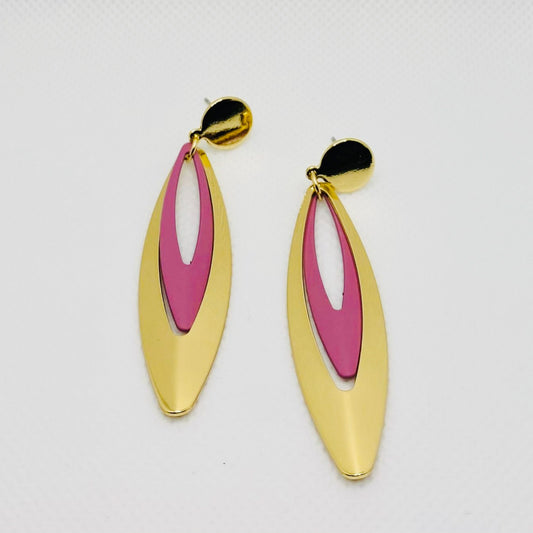 Pastel Pink and Gold Layered Statement Earrings
