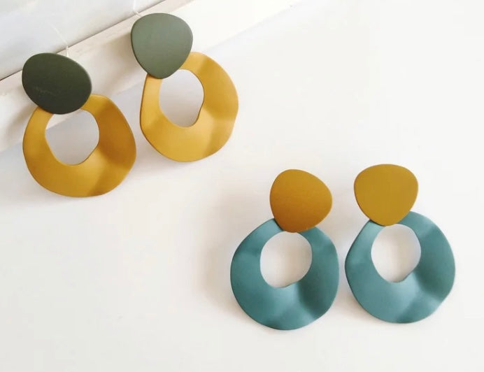 Bold Teal and Mustard Summer Sensations - Lightweight Two Tone Statement Dangles