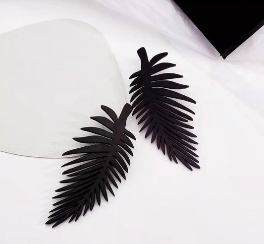 Black Acrylic Leaf Lightweight Statement Earrings
