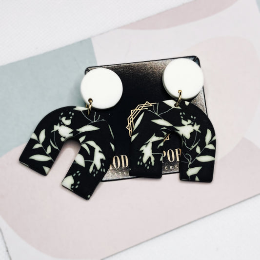 Black and White Printed Clay Statement Dangle Earrings