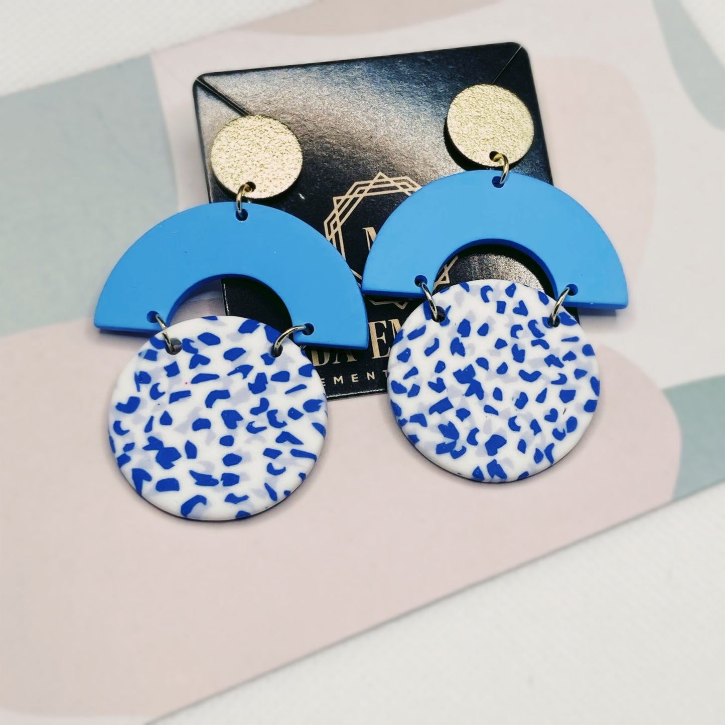 Ocean Blue Printed Clay Statement Dangle Earrings